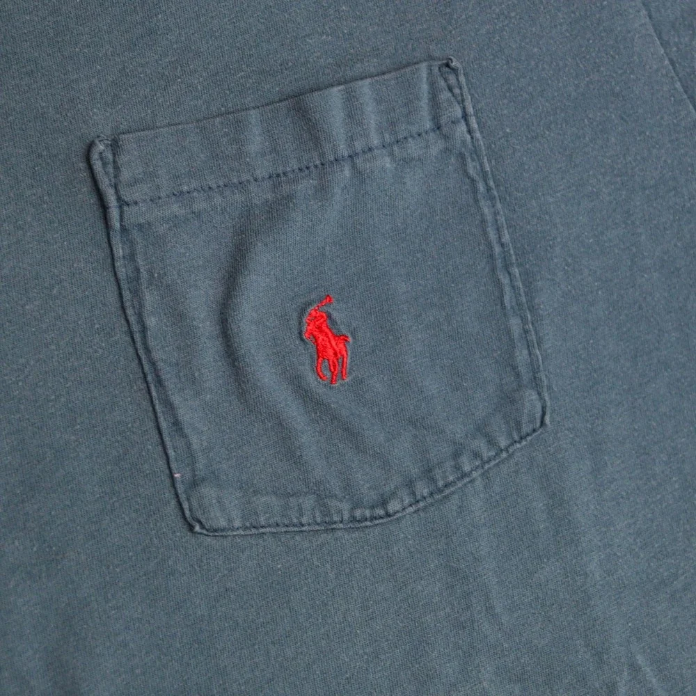 Vintage Polo Ralph Lauren Single Stitch Pocket Tee M TShirt Blue Made USA Cotton